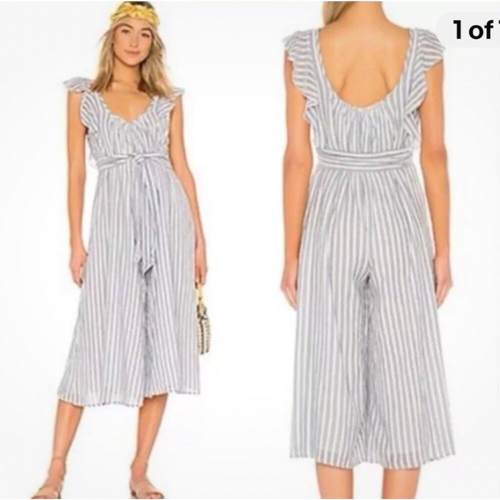 Apiece Apart Highland Jumpsuit Sz M Wide Crop Leg Striped 1-Piece Gauze Pockets‎